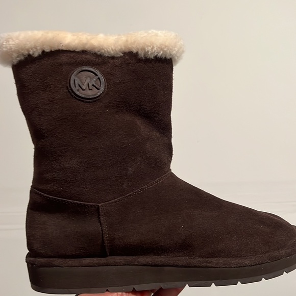 New Michael kors MK Shearling Winter Bootie Ankle boots suede sheep fur brown - Picture 4 of 8